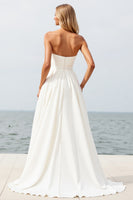 Load image into Gallery viewer, Ivory Sweetheart Sweep Train Boho Wedding Dress with Slit