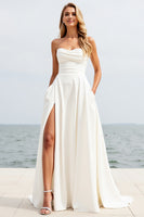 Load image into Gallery viewer, Ivory Sweetheart Sweep Train Boho Wedding Dress with Slit