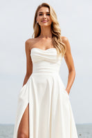 Load image into Gallery viewer, Ivory Sweetheart Sweep Train Boho Wedding Dress with Slit