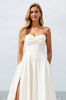 Load image into Gallery viewer, Ivory Sweetheart Sweep Train Boho Wedding Dress with Slit