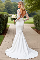 Load image into Gallery viewer, Ivory Satin Square Neck Sweep Train Mermaid Wedding Dress