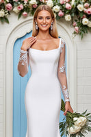 Load image into Gallery viewer, Ivory Satin Square Neck Sweep Train Mermaid Wedding Dress