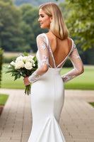 Load image into Gallery viewer, Ivory Satin Square Neck Sweep Train Mermaid Wedding Dress
