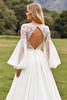 Load image into Gallery viewer, Ivory Satin V Neck Open Back Sweep Train Wedding Dress with Lace