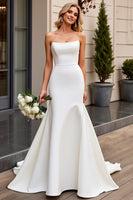 Load image into Gallery viewer, Ivory Satin Strapless Sweep Train Mermaid Wedding Dress