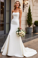 Load image into Gallery viewer, Ivory Satin Strapless Sweep Train Mermaid Wedding Dress