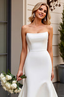 Load image into Gallery viewer, Ivory Satin Strapless Sweep Train Mermaid Wedding Dress