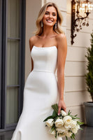 Load image into Gallery viewer, Ivory Satin Strapless Sweep Train Mermaid Wedding Dress