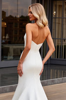 Load image into Gallery viewer, Ivory Satin Strapless Sweep Train Mermaid Wedding Dress