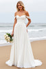Load image into Gallery viewer, Ivory Chiffon Off the Shoulder Sweep Train Boho Wedding Dress