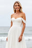 Load image into Gallery viewer, Ivory Chiffon Off the Shoulder Sweep Train Boho Wedding Dress