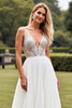 Load image into Gallery viewer, Ivory Chiffon V Neck Sweep Train A Line Boho Wedding Dress with Slit