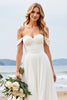 Load image into Gallery viewer, Ivory Chiffon Off the Shoulder Sweep Train A Line Boho Wedding Dress