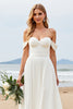 Load image into Gallery viewer, Ivory Chiffon Off the Shoulder Sweep Train A Line Boho Wedding Dress