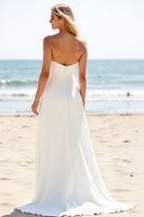 Load image into Gallery viewer, Ivory Chiffon Sweetheart Sweep Train A Line Boho Wedding Dress with Slit