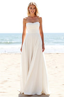 Load image into Gallery viewer, Ivory Chiffon Sweetheart Sweep Train A Line Boho Wedding Dress with Slit