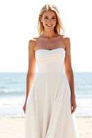 Load image into Gallery viewer, Ivory Chiffon Sweetheart Sweep Train A Line Boho Wedding Dress with Slit