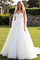 Load image into Gallery viewer, Simple Ivory Ball Gown Sweetheart Sweep Train Wedding Dress