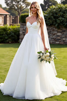 Load image into Gallery viewer, Simple Ivory Ball Gown Sweetheart Sweep Train Wedding Dress