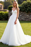 Load image into Gallery viewer, Simple Ivory Ball Gown Sweetheart Sweep Train Wedding Dress