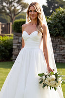Load image into Gallery viewer, Simple Ivory Ball Gown Sweetheart Sweep Train Wedding Dress