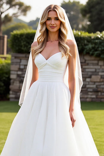 Simple Ivory Ball Gown Sweetheart Sweep Train Wedding Dress