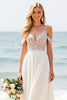 Load image into Gallery viewer, Ivory Chiffon Sweep Train Spaghetti Straps Boho Wedding Dress with Lace