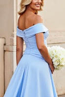 Load image into Gallery viewer, Light Blue A Line Satin Long Prom Dress