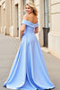 Load image into Gallery viewer, Light Blue A Line Satin Long Prom Dress with Ruffles