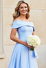 Load image into Gallery viewer, Light Blue A Line Satin Long Prom Dress with Ruffles