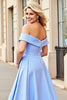 Load image into Gallery viewer, Light Blue A Line Satin Long Prom Dress with Ruffles