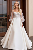 Load image into Gallery viewer, Ivory Sweetheart Long Sleeves Wedding Dress with Lace