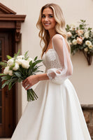 Load image into Gallery viewer, Ivory Sweetheart Long Sleeves Wedding Dress with Lace