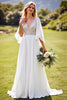 Load image into Gallery viewer, Ivory Chiffon V Neck Sweep Train Boho Wedding Dress with Lace