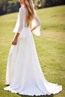 Load image into Gallery viewer, Ivory Chiffon V Neck Sweep Train Boho Wedding Dress with Lace
