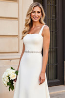 Load image into Gallery viewer, Ivory Satin Square Neck Sweep Train Wedding Dress with Belt