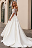 Load image into Gallery viewer, Ivory Satin Illusion Neck Sweep Train Wedding Dress with Lace