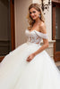 Load image into Gallery viewer, Ivory Off the Shoulder Sweep Train Wedding Dress with Lace