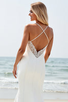 Load image into Gallery viewer, Ivory Satin V Neck Sweep Train Boho Wedding Dress