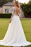 Load image into Gallery viewer, Ivory V Neck Sweep Train Wedding Dress with Lace