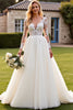 Load image into Gallery viewer, Ivory V Neck Sweep Train Wedding Dress with Lace