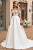 Load image into Gallery viewer, Ivory Satin Off the Shoulder Sweep Train Wedding Dress with Lace