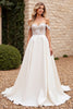 Load image into Gallery viewer, Ivory Satin Off the Shoulder Sweep Train Wedding Dress with Lace