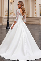 Load image into Gallery viewer, Ivory Satin A Line Sweetheart Sweep Train Wedding Dress with Lace