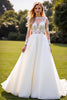 Load image into Gallery viewer, Ivory Chiffon A Line Sweetheart Sweep Train Wedding Dress with Lace