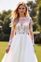 Load image into Gallery viewer, Ivory Chiffon A Line Sweetheart Sweep Train Wedding Dress with Lace