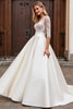 Load image into Gallery viewer, Ivory Satin A Line V Neck Sweep Train Wedding Dress with Lace