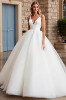 Load image into Gallery viewer, Ivory Ball Gown V Neck Sweep Train Wedding Dress