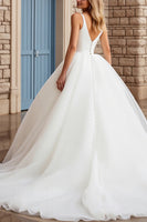 Load image into Gallery viewer, Ivory Ball Gown V Neck Sweep Train Wedding Dress