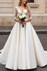 Load image into Gallery viewer, Ivory A Line Satin V Neck Sweep Train Wedding Dress with Lace